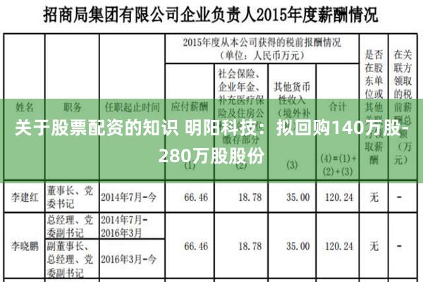 关于股票配资的知识 明阳科技：拟回购140万股-280万股股份