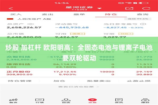 炒股 加杠杆 欧阳明高：全固态电池与锂离子电池要双轮驱动